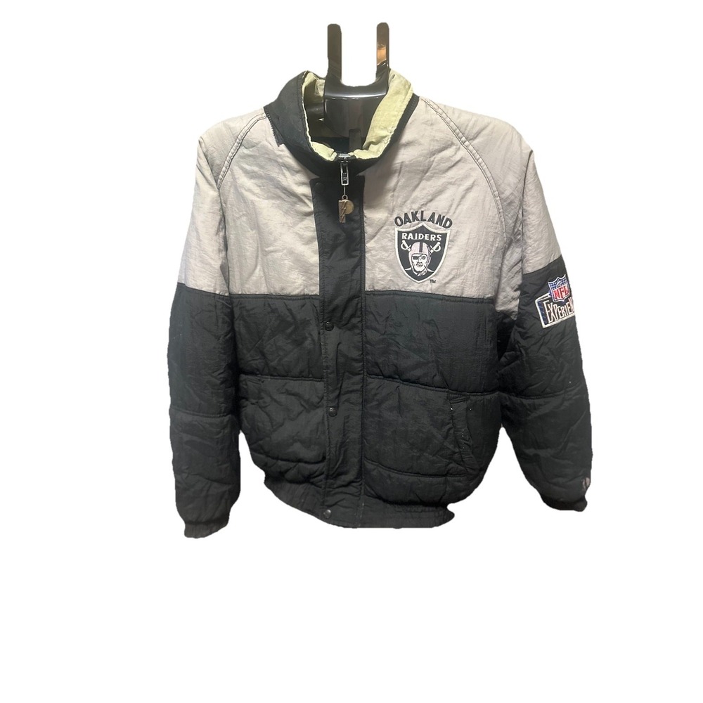Vintage 90's NFL‎ Pro Player Oakland Raiders Full Zip Puffer Jacket. Men's L